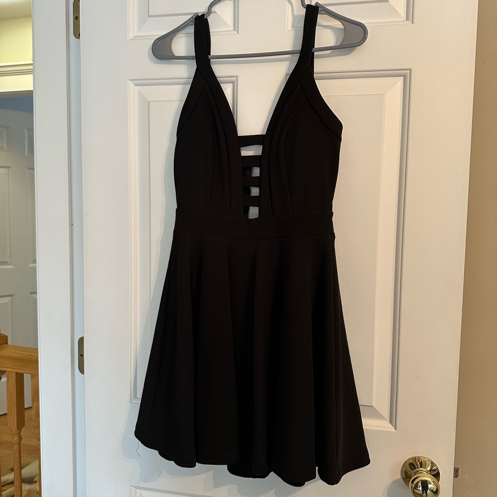 Trac Black Mini Dress with Strappy Plunge Detail